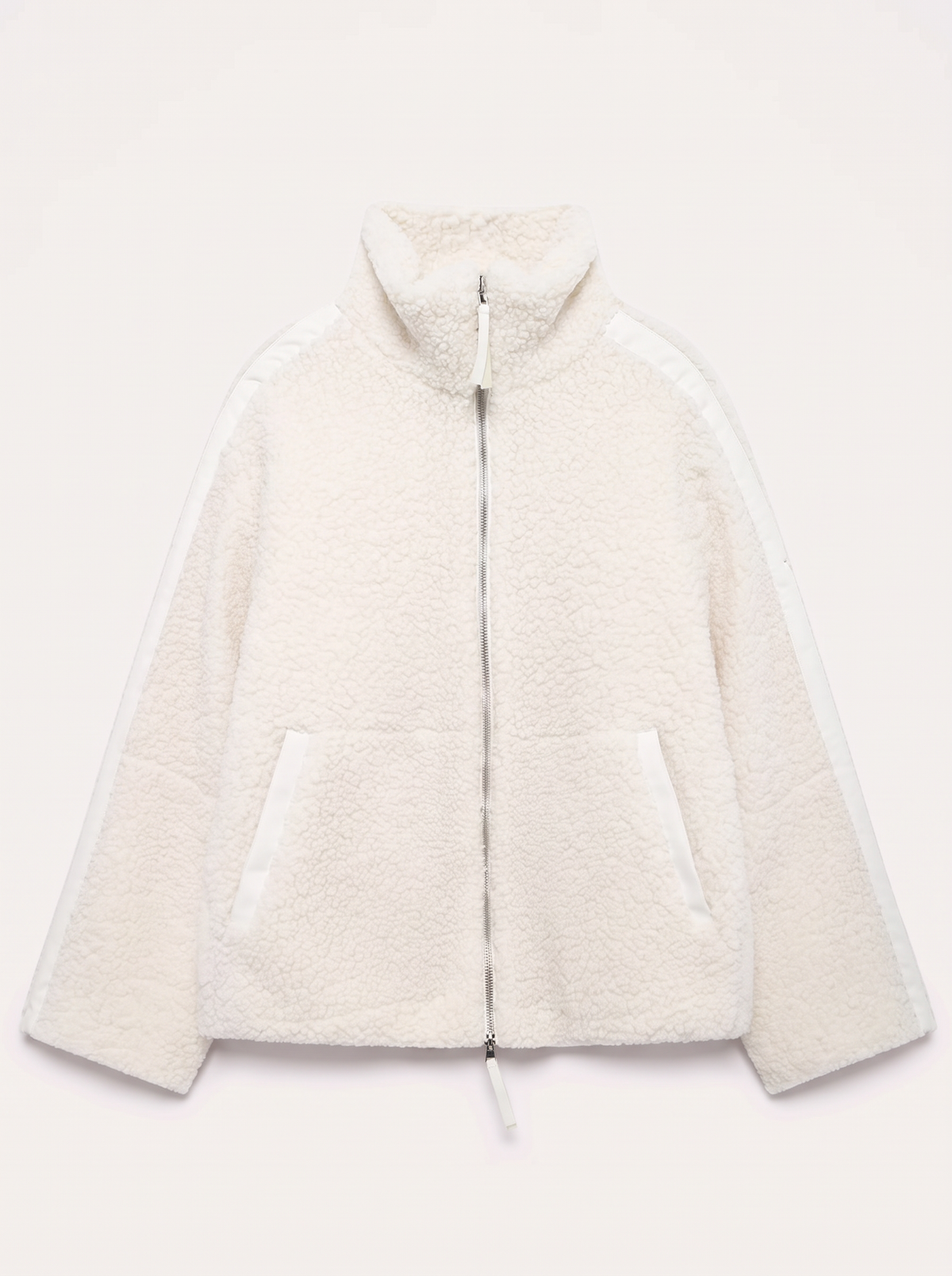 Zip Up Turtleneck Plush Jacket - White - flat lay