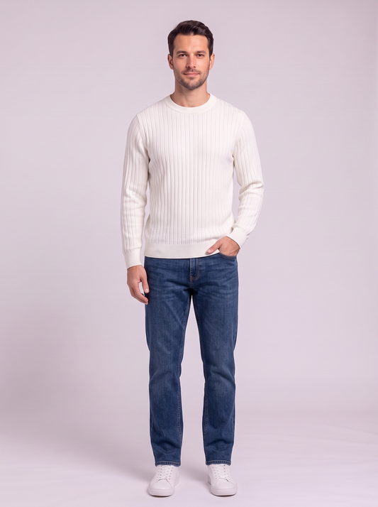 Men's Ribbed Knit Crew Neck Sweater - White