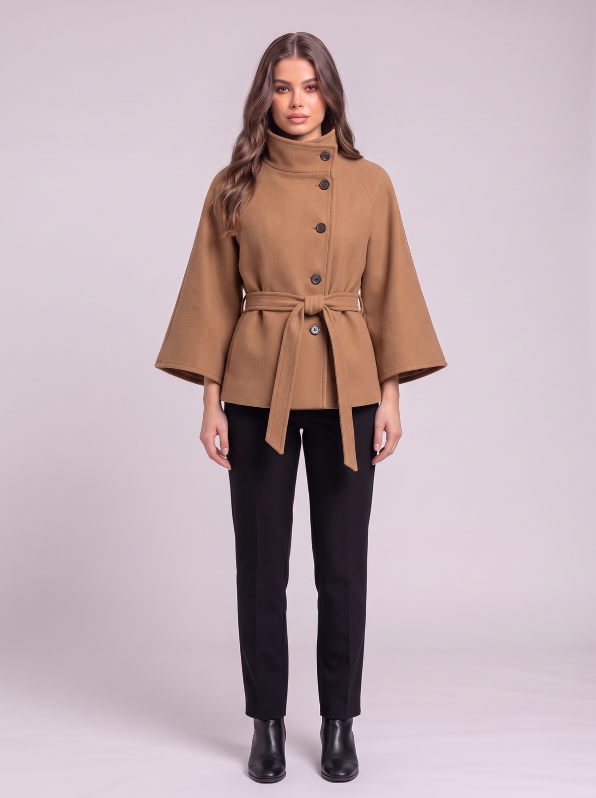 Belted Cape Coat - Caramel