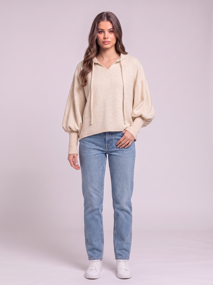 Brushed Hacci Cropped Hoodie - Sand Beige