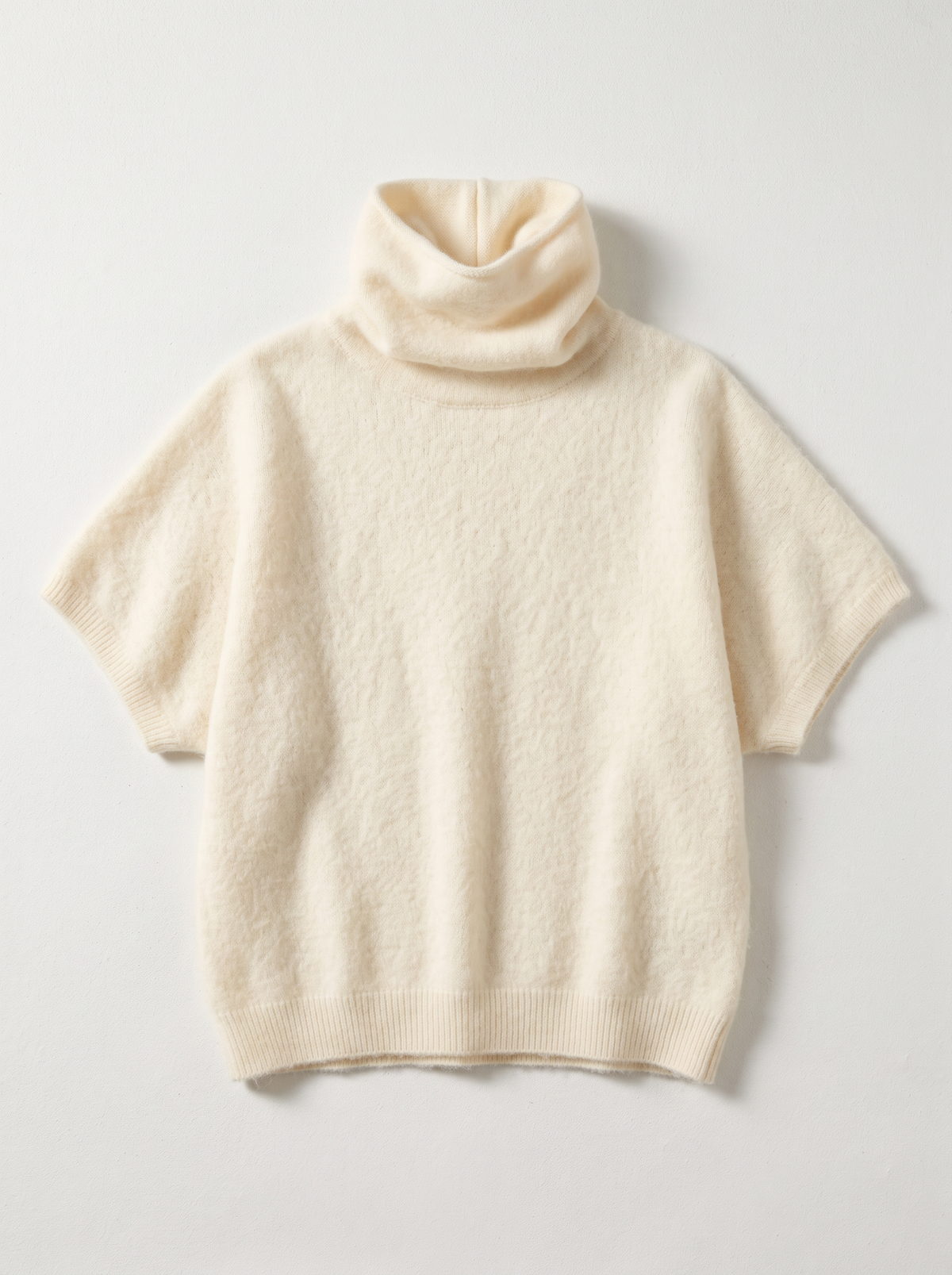 Turtleneck Fuzzy Short Sleeve Sweater - Cream - flat lay