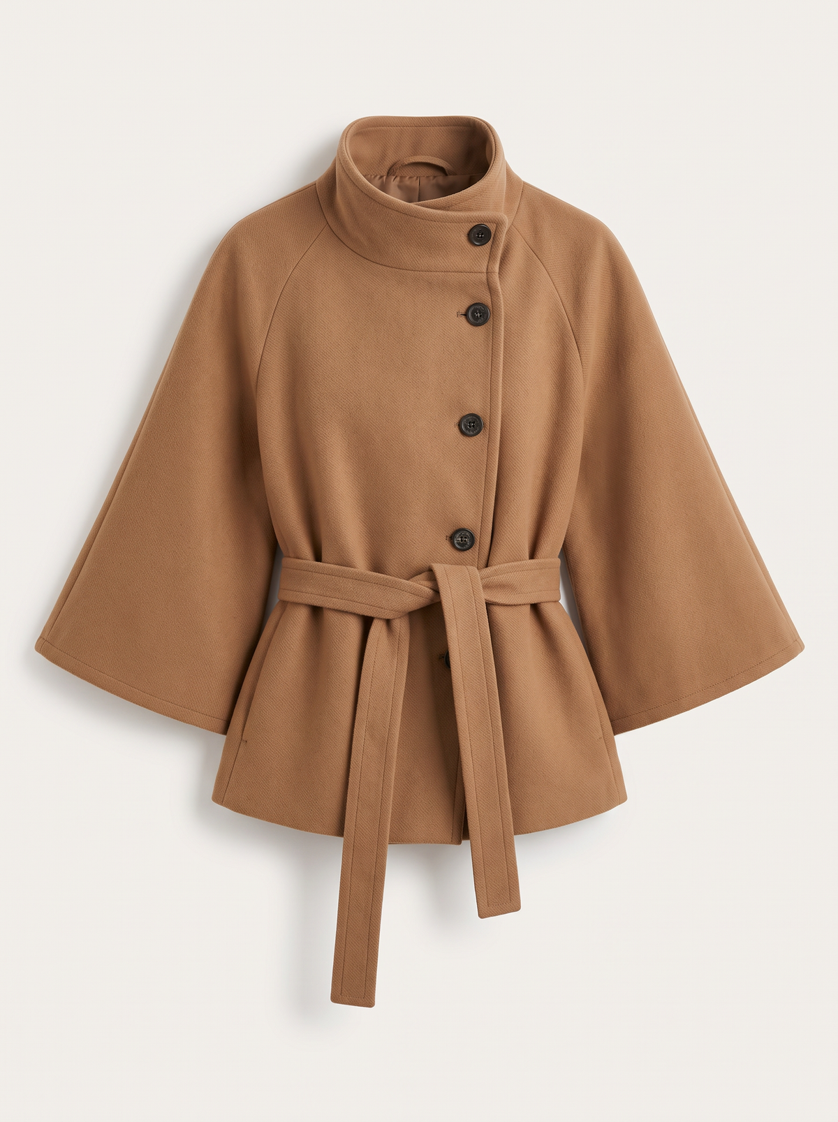 Belted Cape Coat - Caramel - flat lay