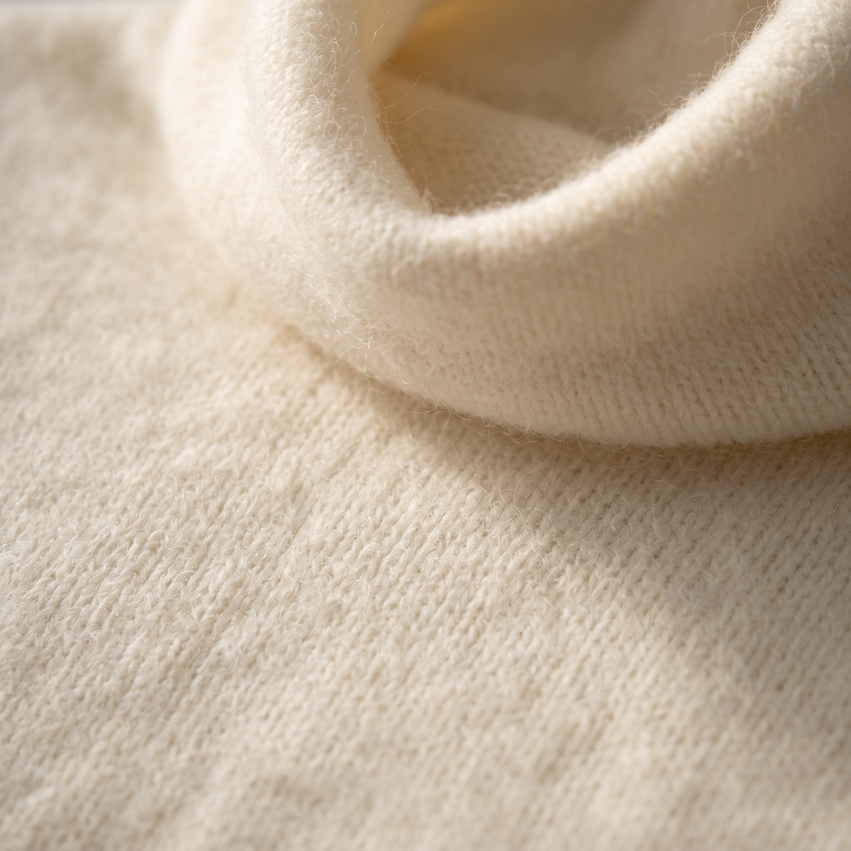 Turtleneck Fuzzy Short Sleeve Sweater - Cream - fabric close-up