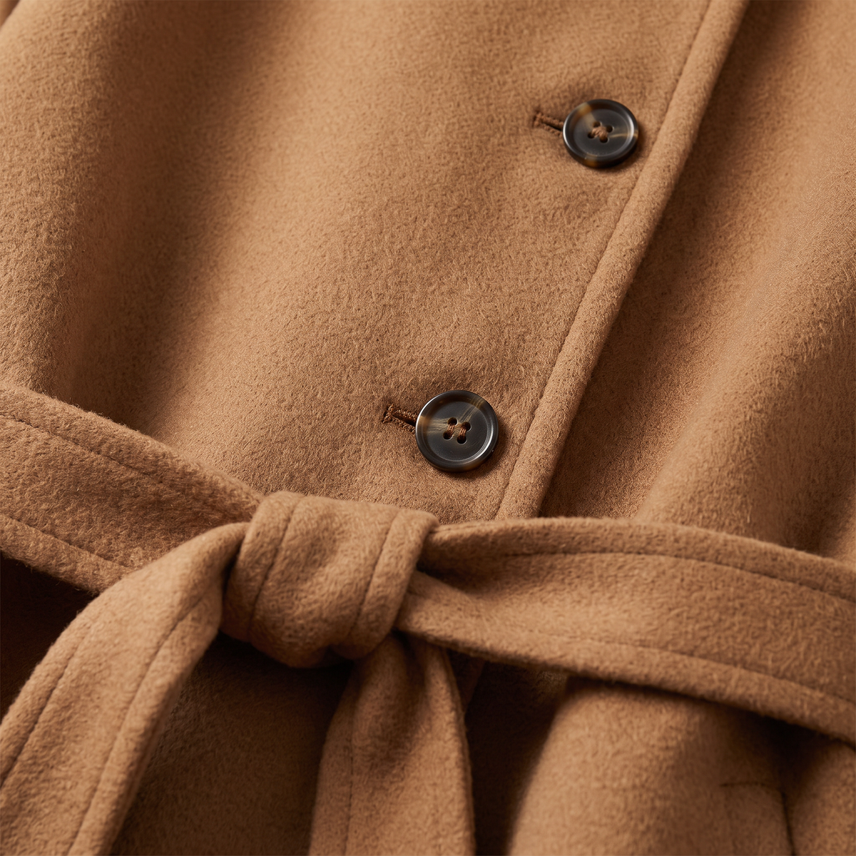 Belted Cape Coat - Caramel - fabric close-up