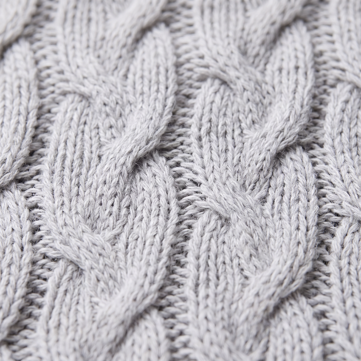 Cable-Knit Hooded Sweater - Light Gray - knit close-up