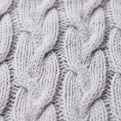 Cable-Knit Hooded Sweater - Light Gray - knit close-up