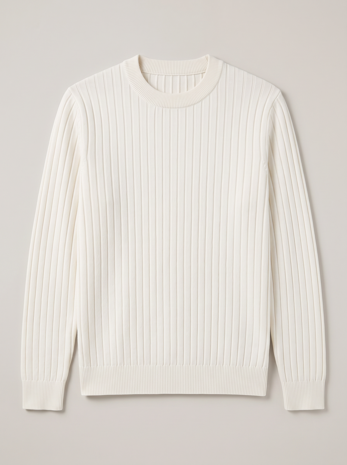 Men's Ribbed Knit Crew Neck Sweater - White - flat lay