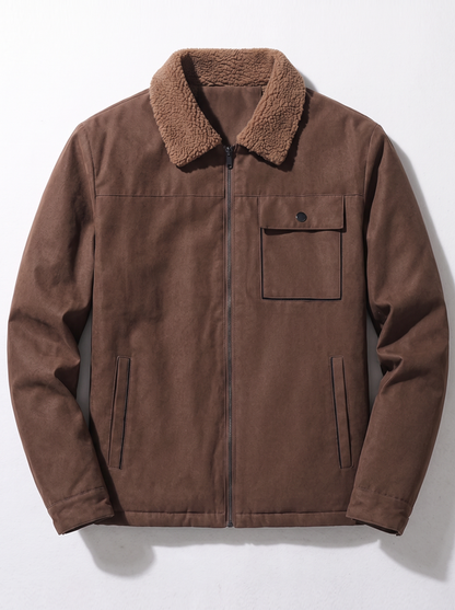Men's Sherpa-Lined Canvas Utility Jacket - Coffee - flat lay