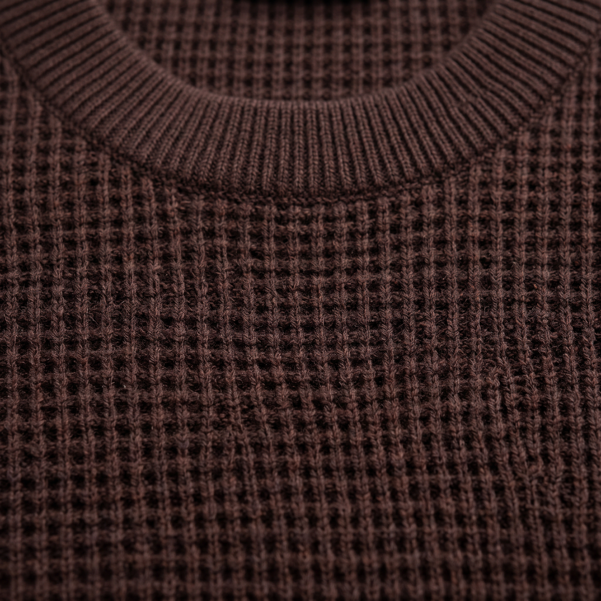 Men's Waffle-Knit Crew Neck Sweater - Brown - knit close-up