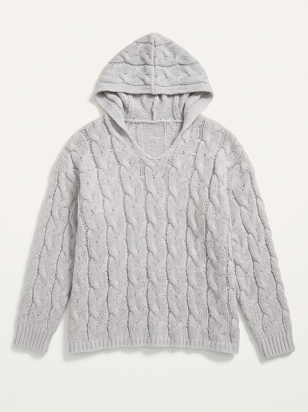 Cable-Knit Hooded Sweater - Light Gray - flat lay