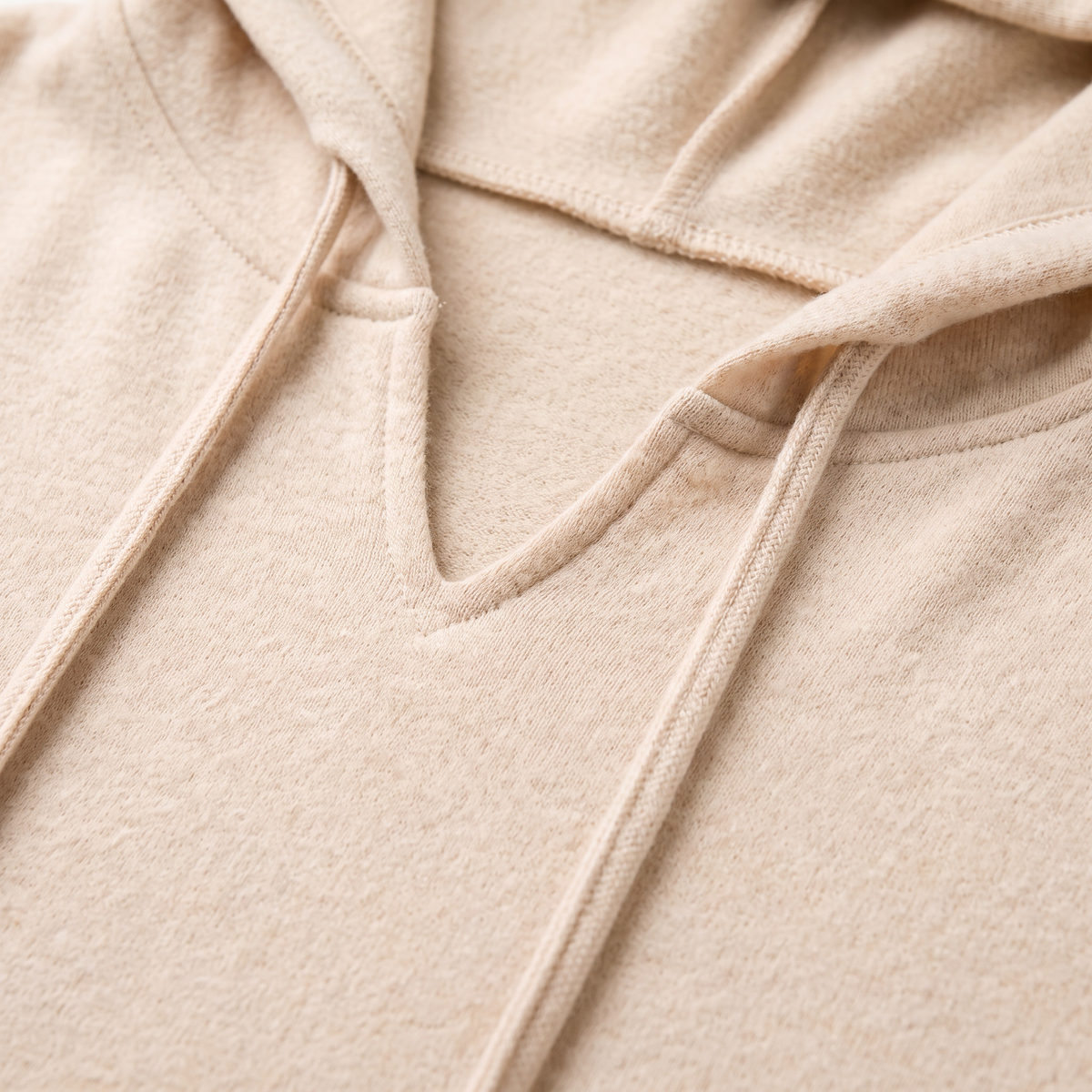 Brushed Hacci Cropped Hoodie - Sand Beige - fabric close-up
