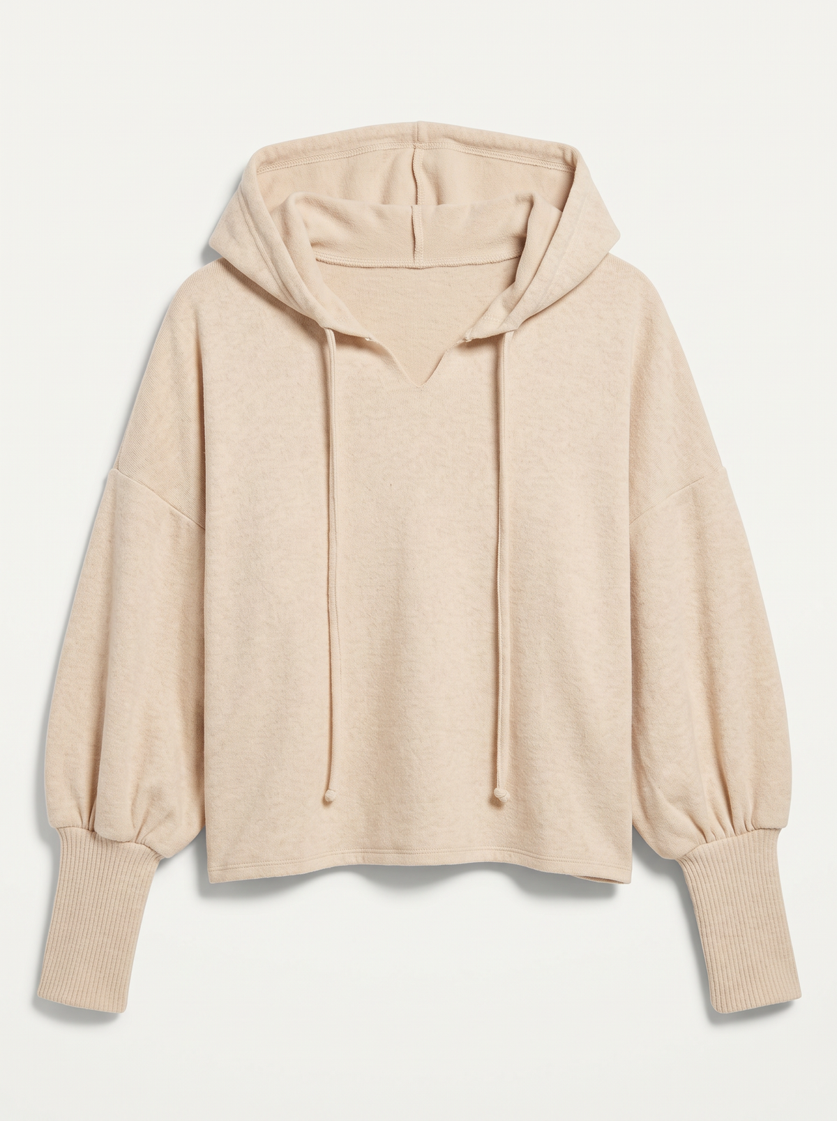 Brushed Hacci Cropped Hoodie - Sand Beige - flat lay