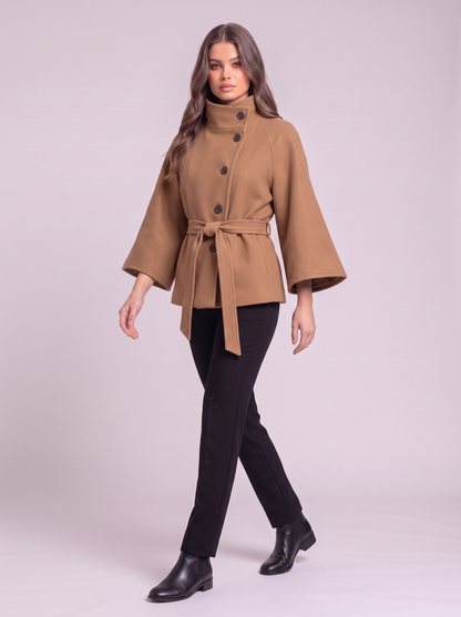Belted Cape Coat - Caramel - side