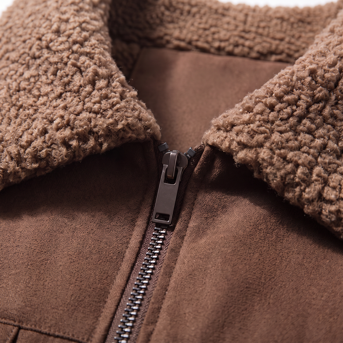 Men's Sherpa-Lined Canvas Utility Jacket - Coffee - collar close-up