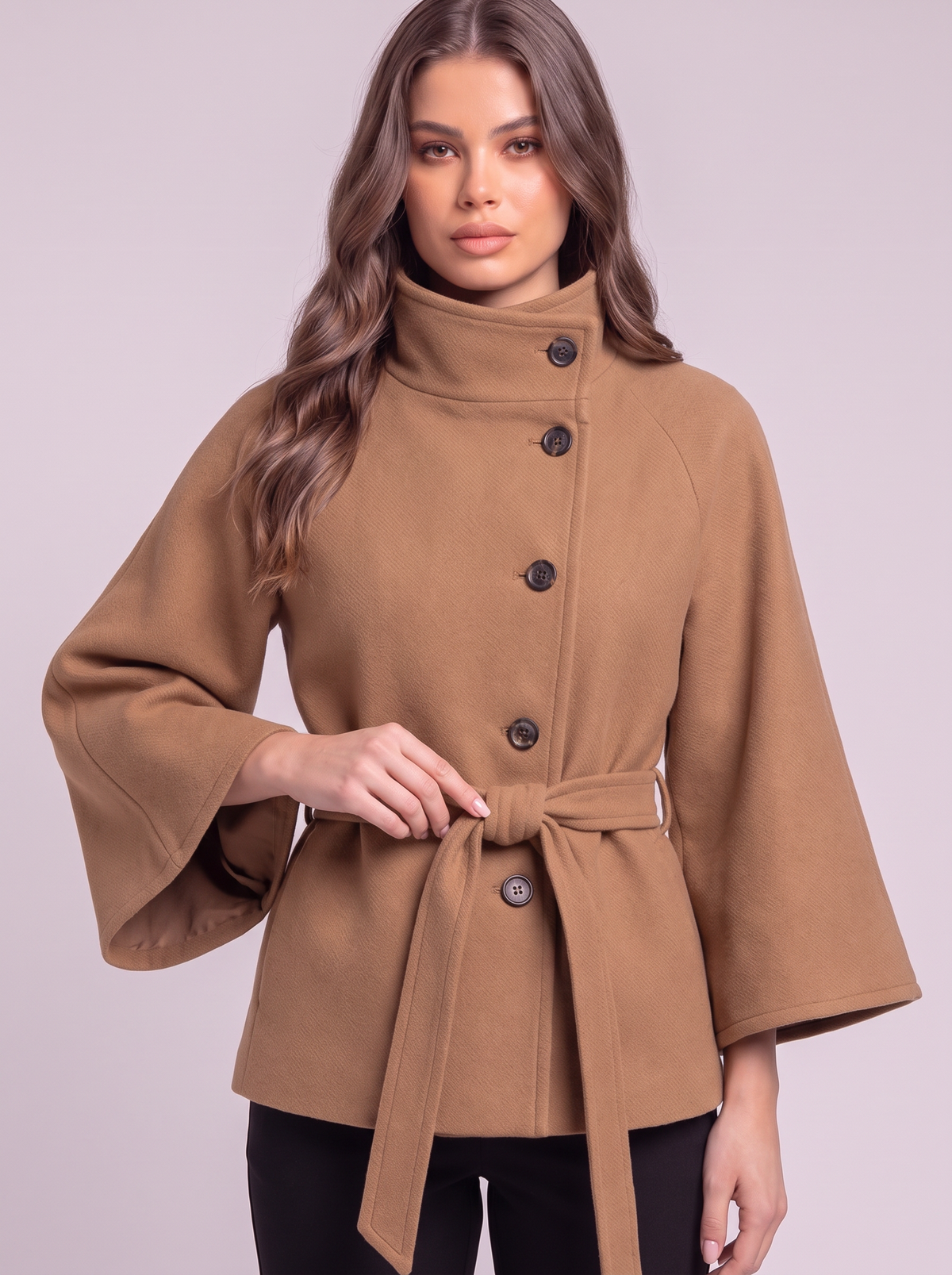 Belted Cape Coat - Caramel - detail