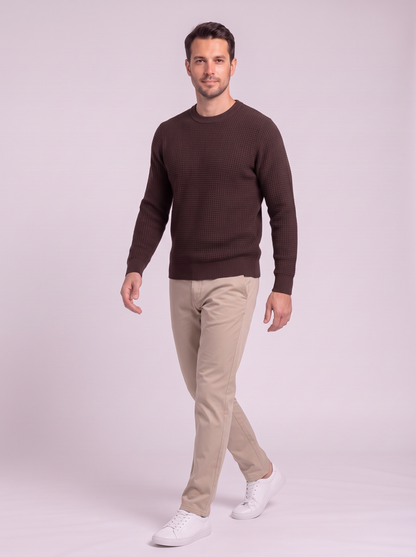 Men's Waffle-Knit Crew Neck Sweater - Brown - side