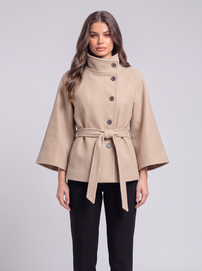 Belted Cape Coat - Beige