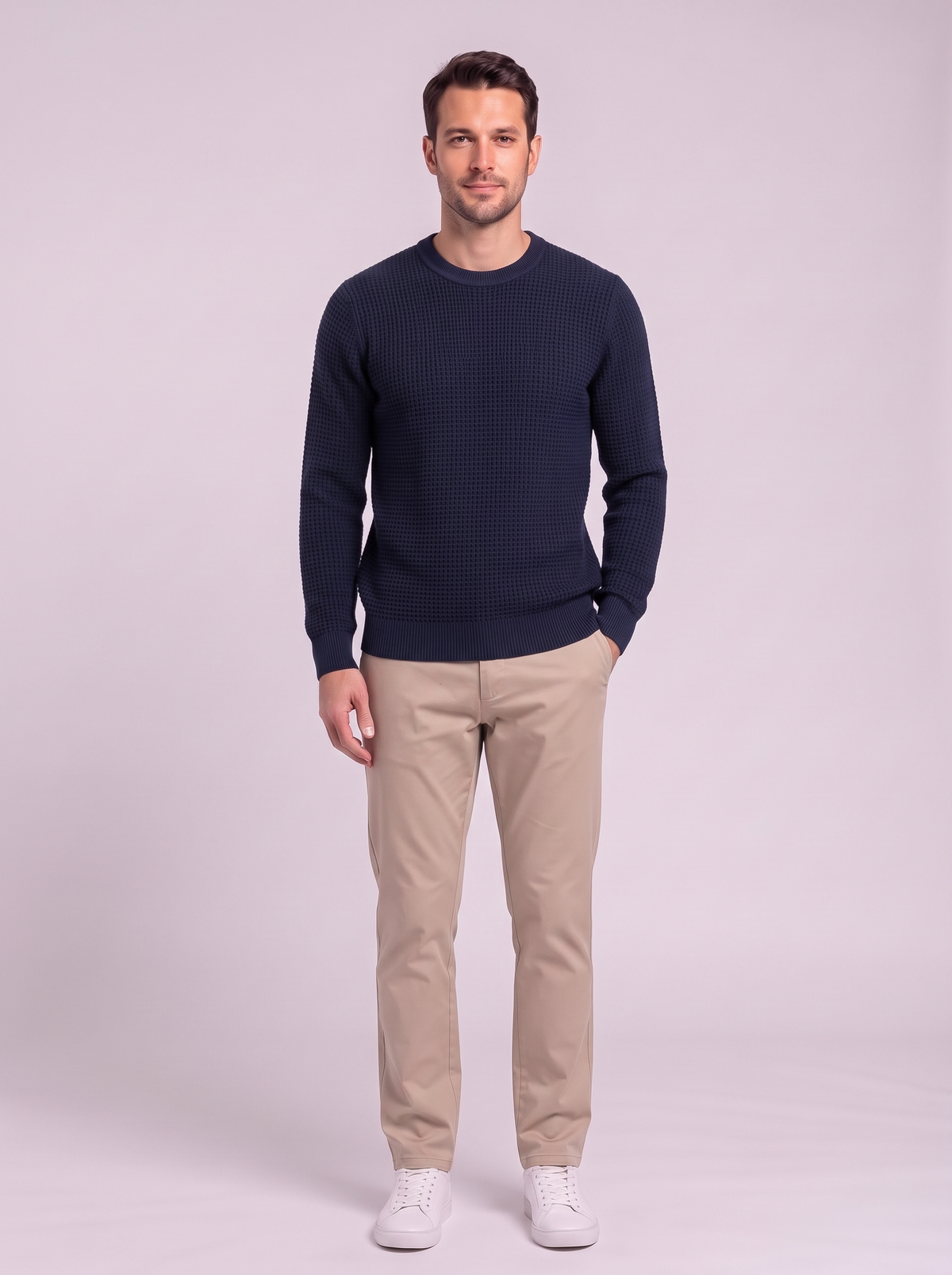 Men's Waffle-Knit Crew Neck Sweater - Blue