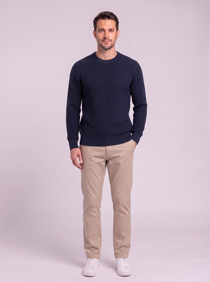 Men's Waffle-Knit Crew Neck Sweater - Blue