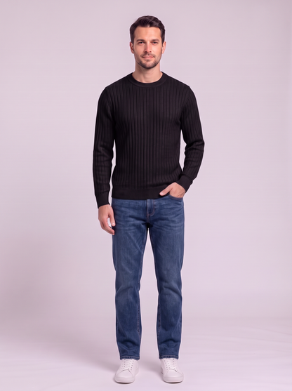 Men's Ribbed Knit Crew Neck Sweater - Black