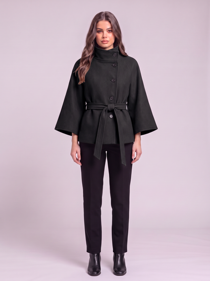 Belted Cape Coat - Black