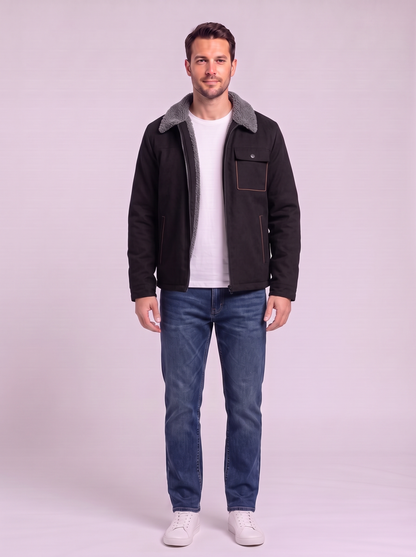 Men's Sherpa-Lined Canvas Utility Jacket - Black