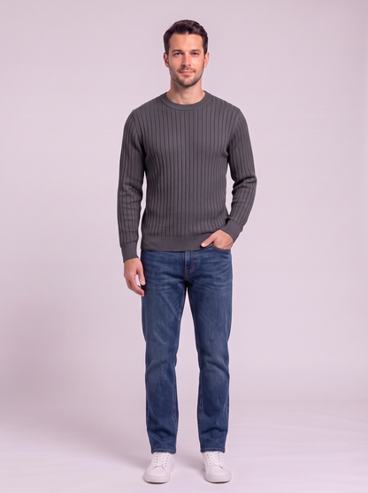 Men's Ribbed Knit Crew Neck Sweater - Dark Gray