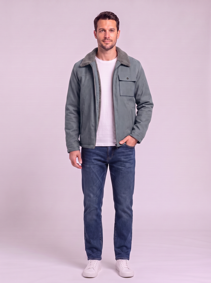 Men's Sherpa-Lined Canvas Utility Jacket - Gray