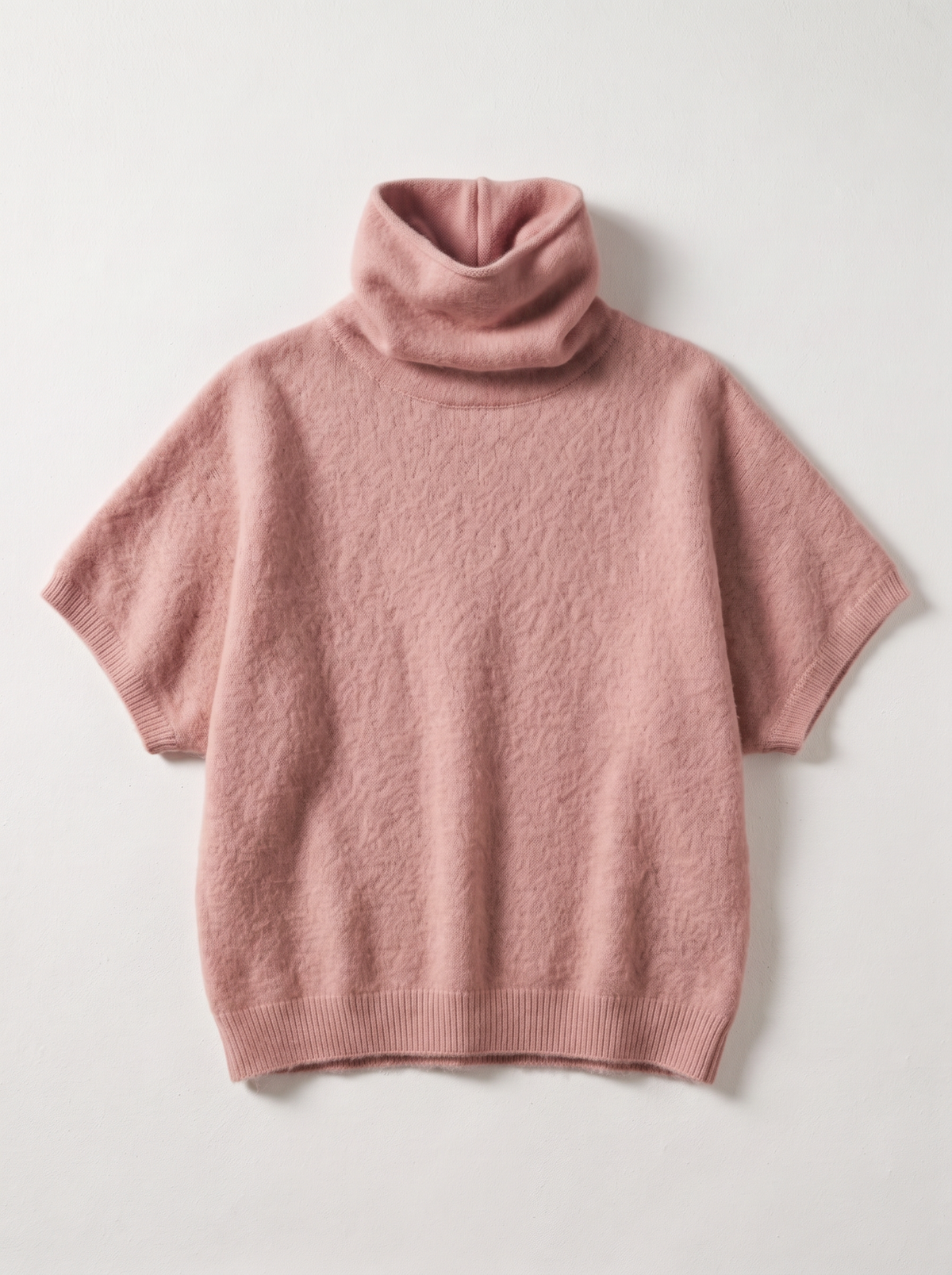 Turtleneck Fuzzy Short Sleeve Sweater - Dusty Pink - flat lay