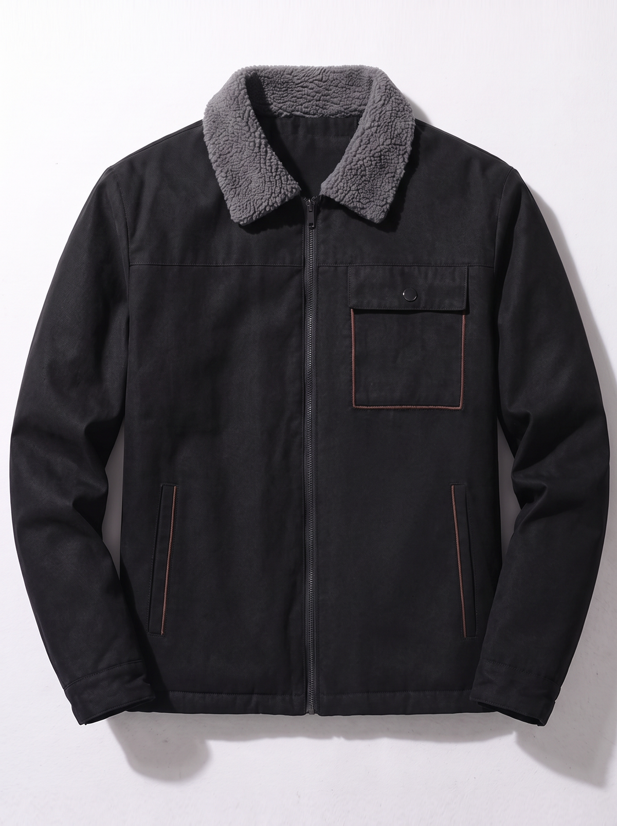 Men's Sherpa-Lined Canvas Utility Jacket - Black - flat lay