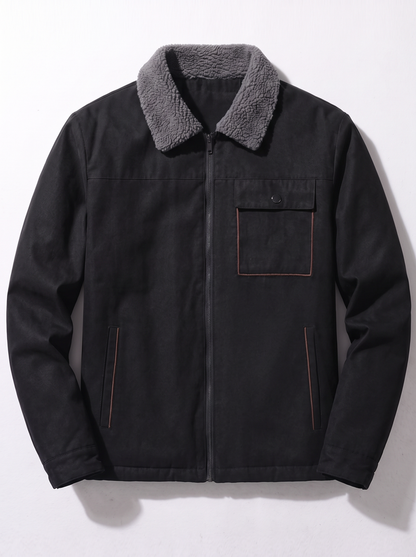 Men's Sherpa-Lined Canvas Utility Jacket - Black - flat lay