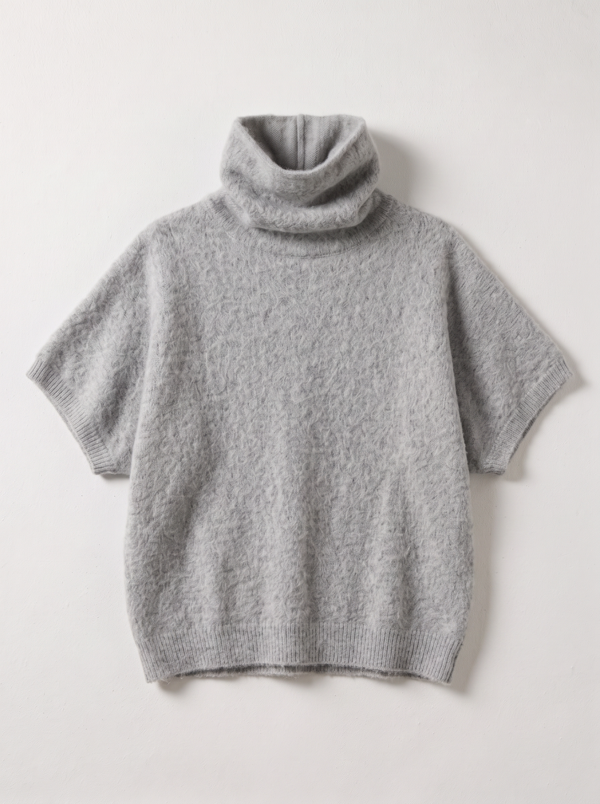 Turtleneck Fuzzy Short Sleeve Sweater - Gray - flat lay