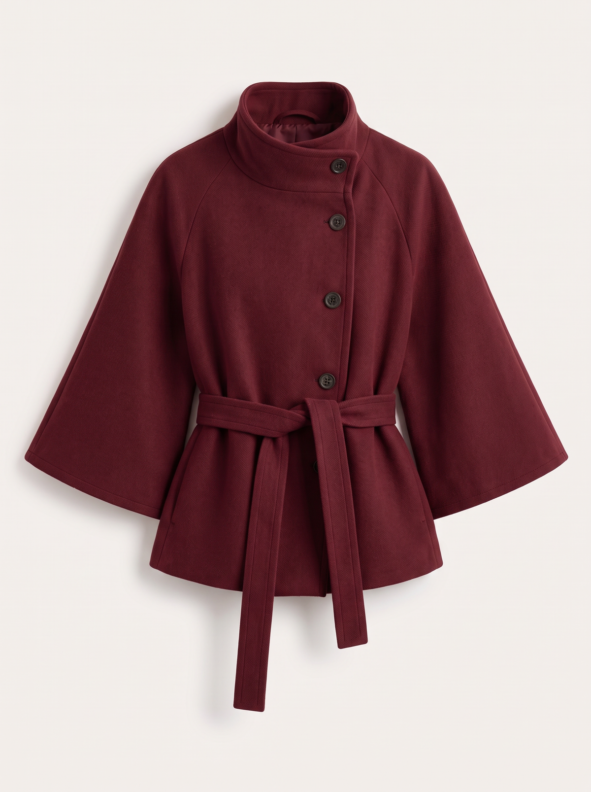 Belted Cape Coat - Burgundy - flat lay