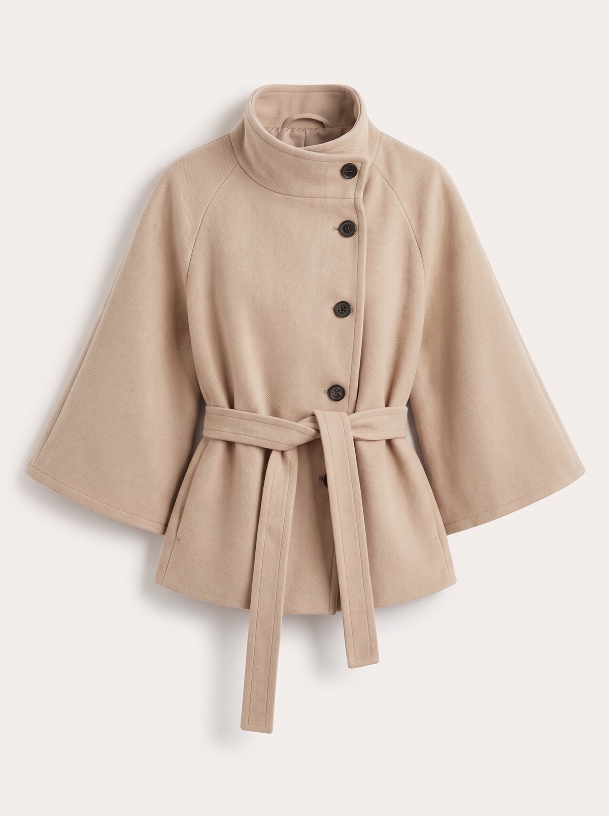 Belted Cape Coat - Beige - flat lay