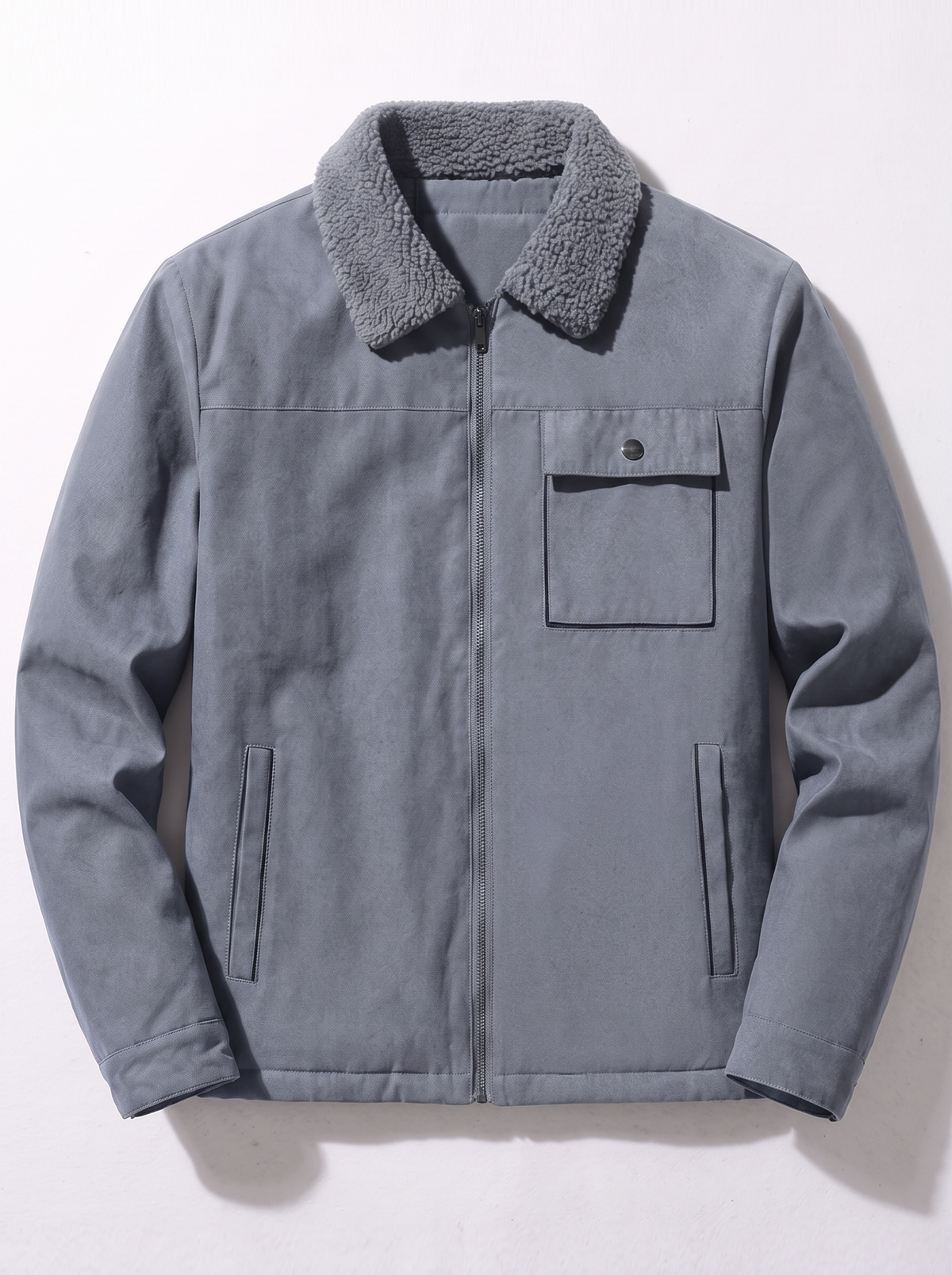Men's Sherpa-Lined Canvas Utility Jacket - Gray - flat lay
