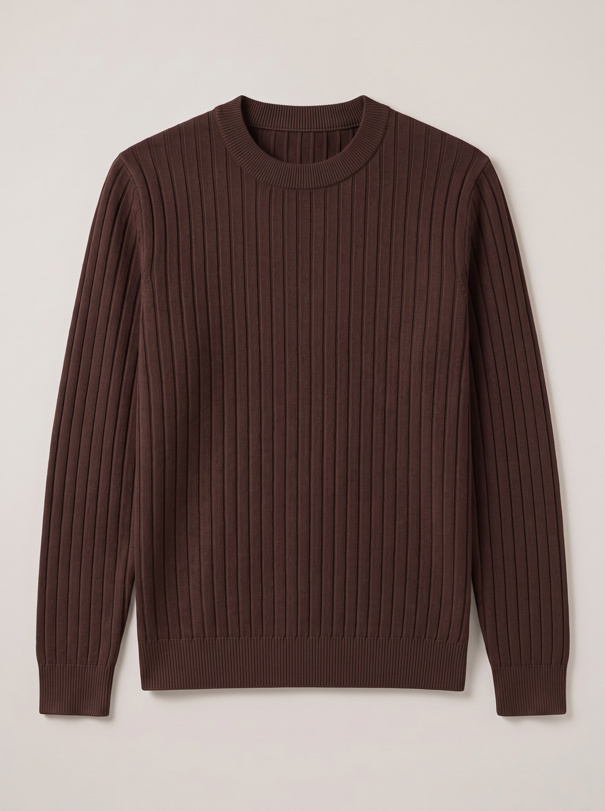 Men's Ribbed Knit Crew Neck Sweater - Brown - flat lay