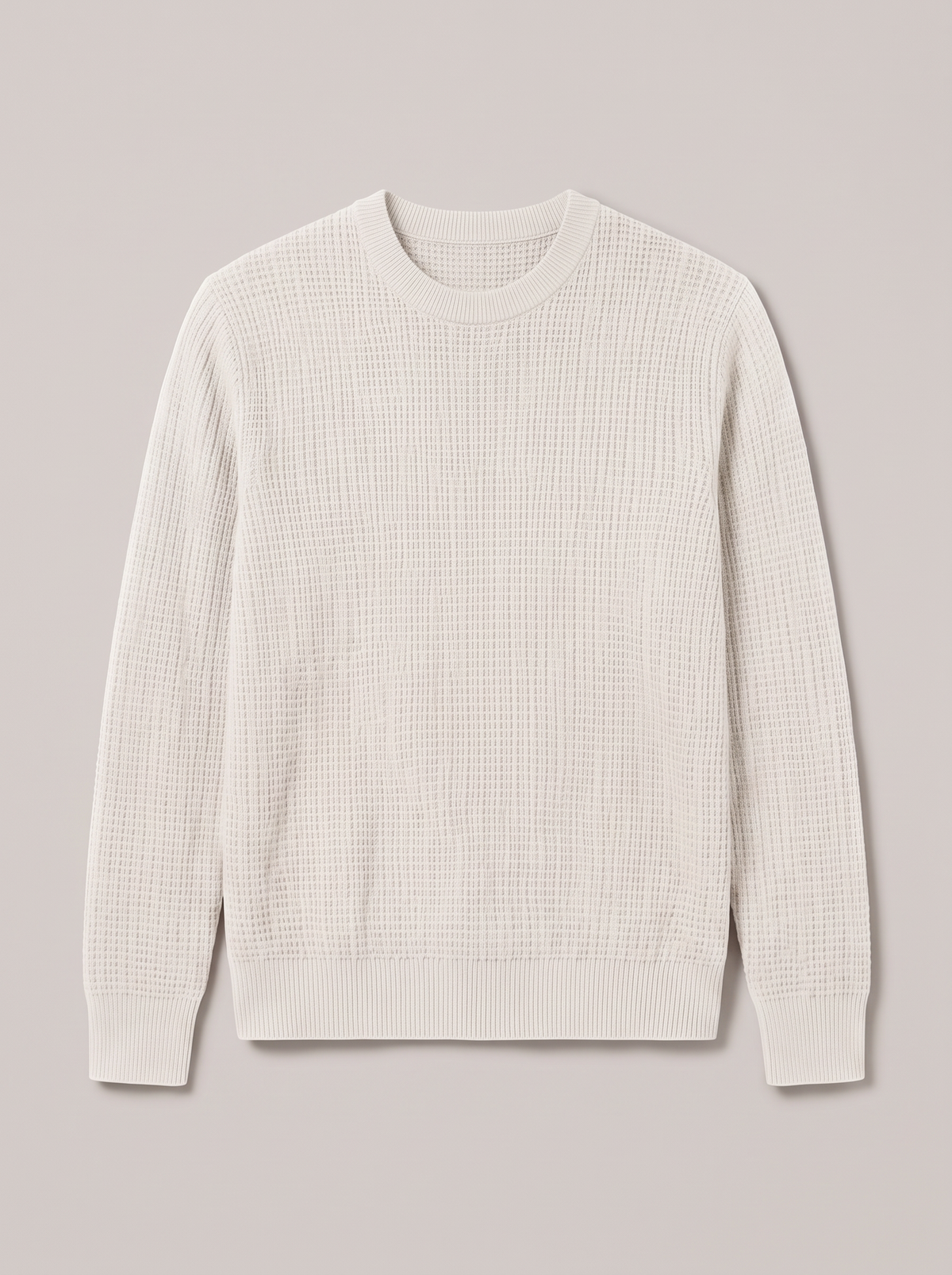 Men's Waffle-Knit Crew Neck Sweater - White - flat lay