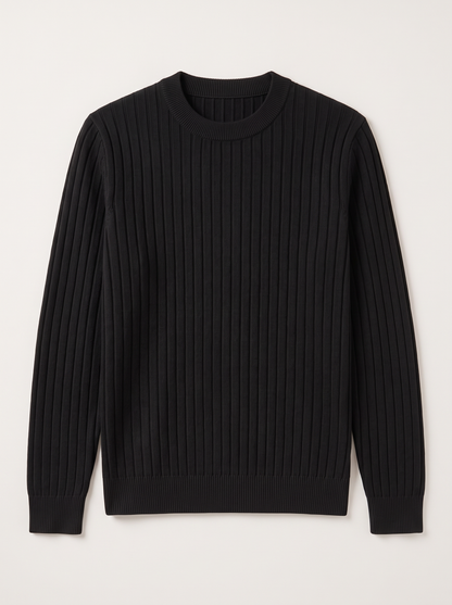 Men's Ribbed Knit Crew Neck Sweater - Black - flat lay