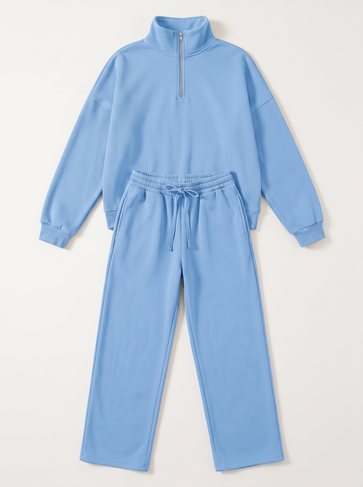 Half-Zip Sweatshirt and Wide-Leg Sweatpants Set - Sky Blue - flat lay