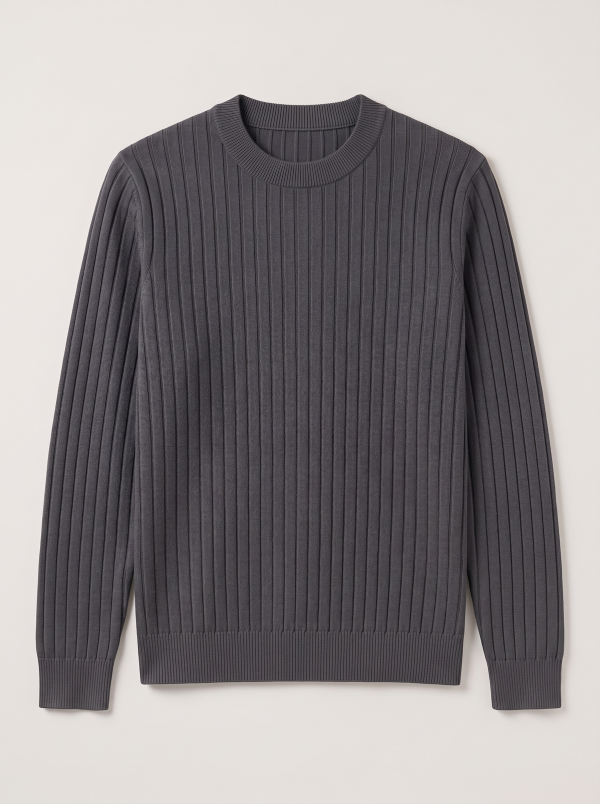 Men's Ribbed Knit Crew Neck Sweater - Dark Gray - flat lay