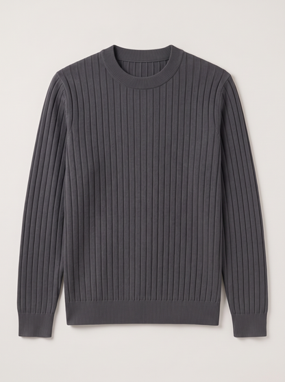 Men's Ribbed Knit Crew Neck Sweater - Dark Gray - flat lay