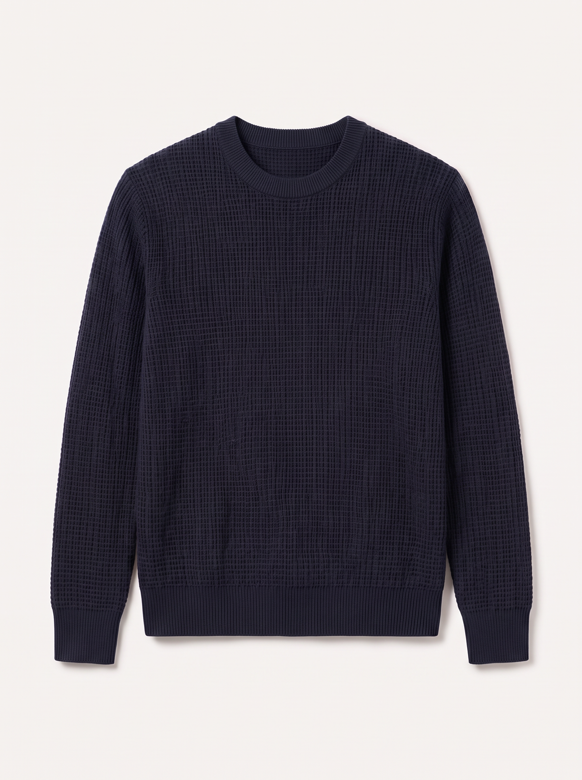 Men's Waffle-Knit Crew Neck Sweater - Blue - flat lay