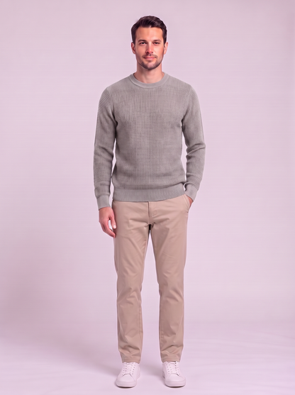 Men's Waffle-Knit Crew Neck Sweater - Gray