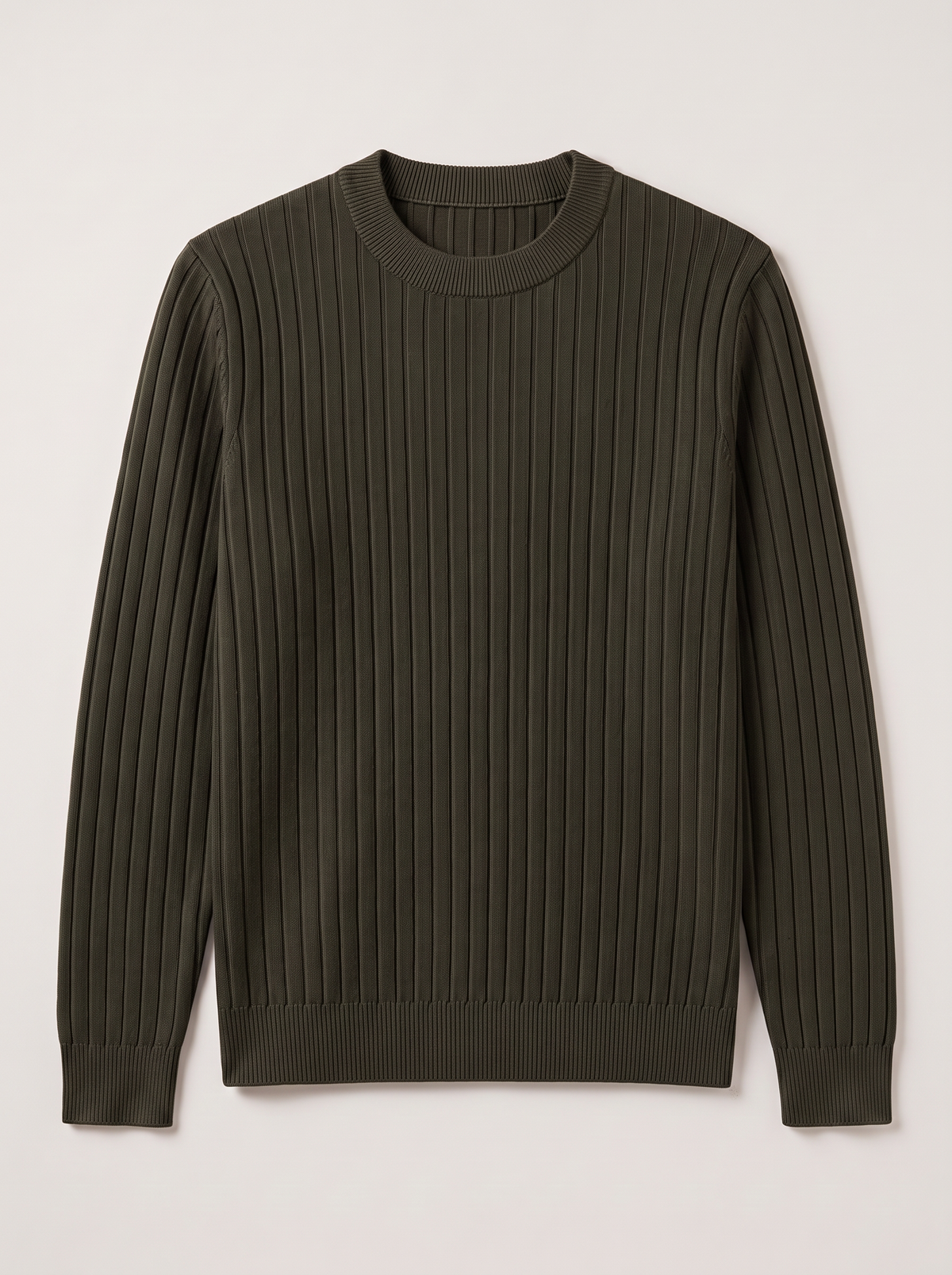 Men's Ribbed Knit Crew Neck Sweater - Army Green - flat lay
