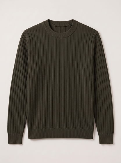Men's Ribbed Knit Crew Neck Sweater - Army Green - flat lay