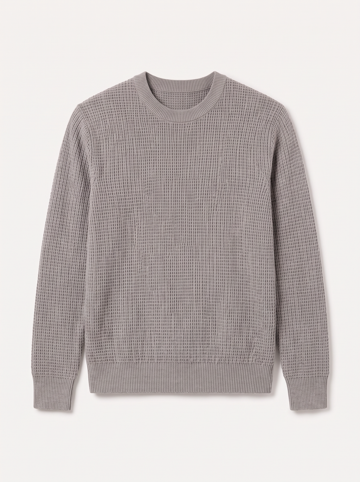 Men's Waffle-Knit Crew Neck Sweater - Gray - flat lay