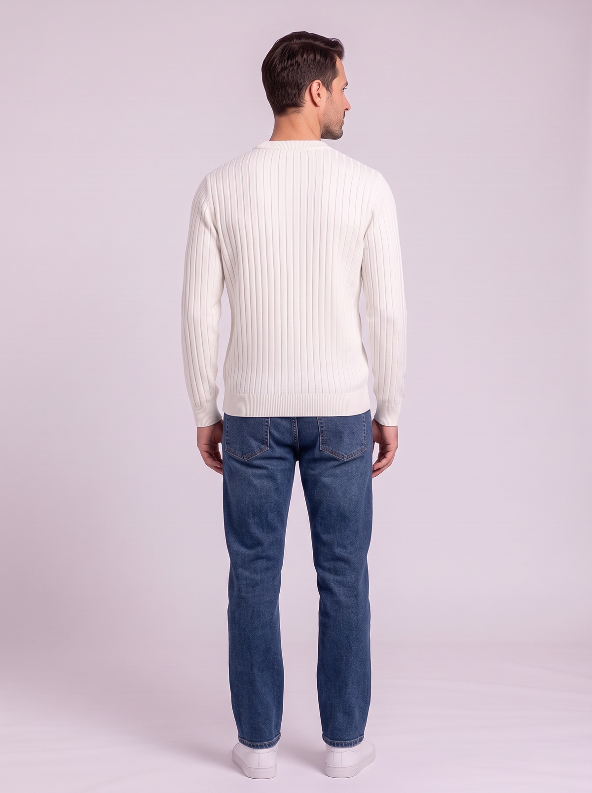 Men's Ribbed Knit Crew Neck Sweater - White - back