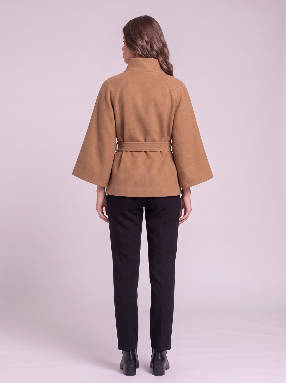 Belted Cape Coat - Caramel - back