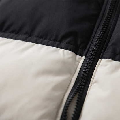 Men's Colour Block Puffer Jacket - Beige White - fabric close-up