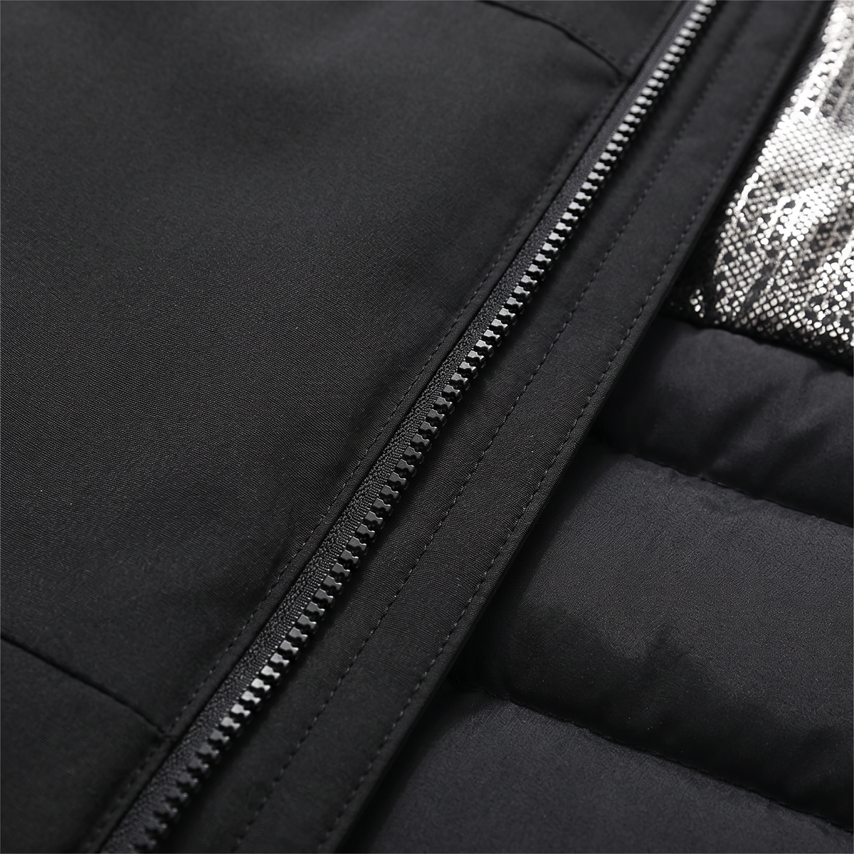 Men's Hooded Winter Coat - Black - fabric close-up